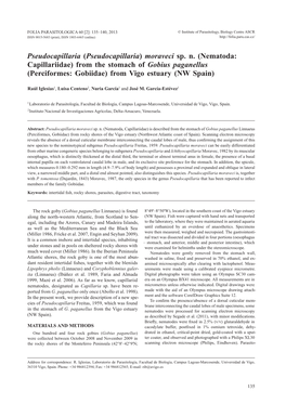Pseudocapillaria) Moraveci Sp. N. (Nematoda: Capillariidae) from the Stomach of Gobius Paganellus (Perciformes: Gobiidae) from Vigo Estuary (NW Spain