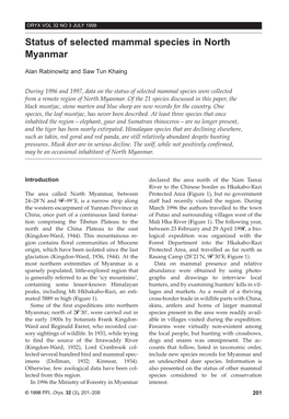 Status of Selected Mammal Species in North Myanmar