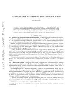 Arxiv:2108.13008V1 [Math.RT] 30 Aug 2021 Oi Nrpeetto Hoyadrltdaes N Fteimpor the of Sp One Vector from Areas