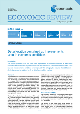 ECONOMIC REVIEW Second Quarter April - June 2016 in This Issue