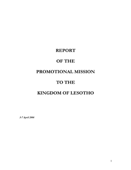 Report of the Promotional Mission to the Kingdom Of