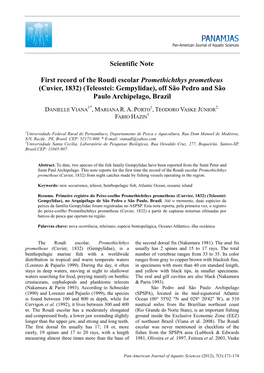 First Record of the Roudi Escolar Promethichthys Prometheus (Cuvier, 1832) (Teleostei: Gempylidae), Off São Pedro E São Paulo