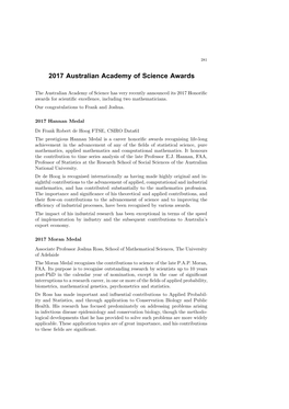 2017 Australian Academy of Science Awards