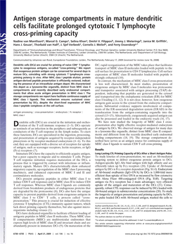 Antigen Storage Compartments in Mature Dendritic Cells Facilitate Prolonged Cytotoxic T Lymphocyte Cross-Priming Capacity