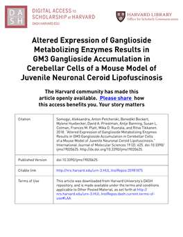 Altered Expression of Ganglioside Metabolizing Enzymes Results in GM3 Ganglioside Accumulation in Cerebellar Cells of a Mouse Mo