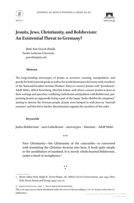 Jesuits, Jews, Christianity, and Bolshevism: an Existential Threat to Germany?