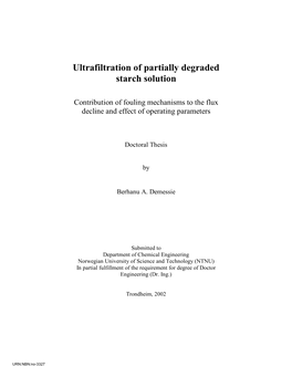 Ultrafiltration of Partially Degraded Starch Solution