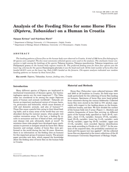 Analysis of the Feeding Sites for Some Horse Flies (Diptera, Tabanidae) on a Human in Croatia