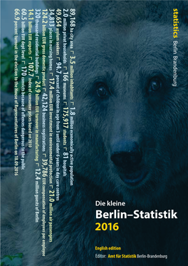 Die Kleine BERLIN-STATISTIK on December 31, 2015 the Area of Berlin 2016« (Statistics for the City of Berlin Covered 892 Km²