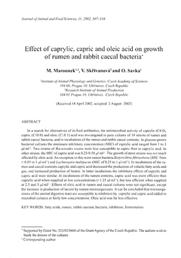 Effect of Caprylic, Capric and Oleic Acid on Growth of Rumen and Rabbit Caecal Bacteria*