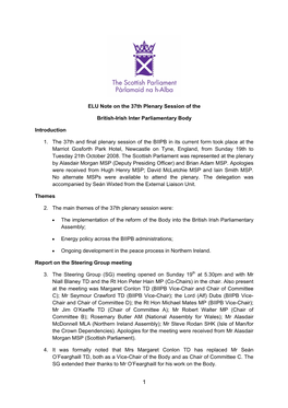 ELU Note on the 37Th Plenary Session of the British