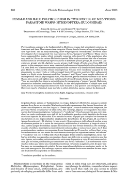 Female and Male Polymorphism in Two Species of Melittobia Parasitoid Wasps (Hymenoptera: Eulophidae)