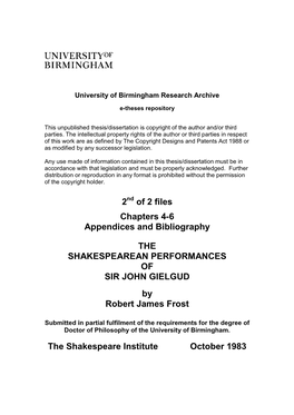 The Shakespearean Performances of Sir John Gielgud