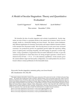 A Model of Secular Stagnation: Theory and Quantitative Evaluation∗