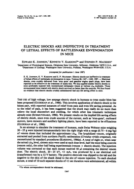 Electric Shocks Are Ineffective in Treatment of Lethal Effects of Rattlesnake Envenomation in Mice