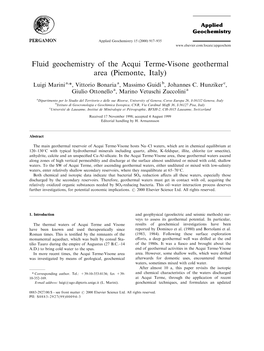 Fluid Geochemistry of the Acqui Terme-Visone Geothermal Area (Piemonte, Italy)