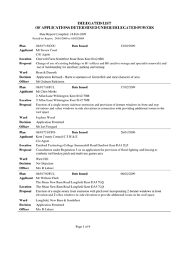 DELEGATED LIST of APPLICATIONS DETERMINED UNDER DELEGATED POWERS Date Report Compiled: 18-Feb-2009 Period for Report: 24/01/2009 to 18/02/2009