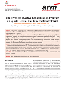 Effectiveness of Active Rehabilitation Program on Sports Hernia: Randomized Control Trial Walid Ahmed Abouelnaga, Phd, PT, Nancy Hassan Aboelnour, Phd, PT