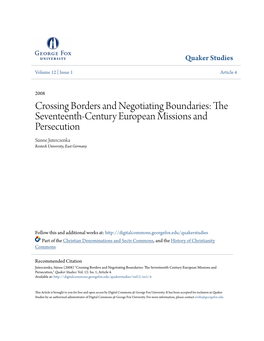 The Seventeenth-Century European Missions and Persecution Sünne Juterczenka Rostock University, East Germany