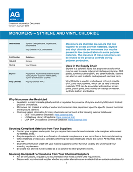 Monomers (Styrene & Vinyl Chloride)