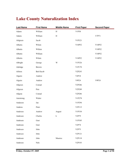 Lake County Naturalization Index