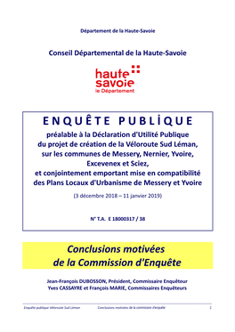 Conclusions Motivées De La Commission D'enquête