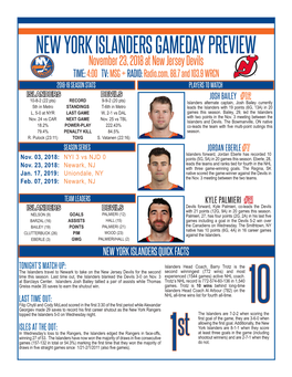 New York Islanders Gameday Preview