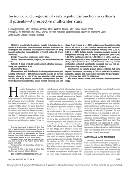 Incidence and Prognosis of Early Hepatic Dysfunction in Critically Ill Patients—A Prospective Multicenter Study