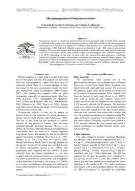 Micropropagation of Pelargonium Sidoides