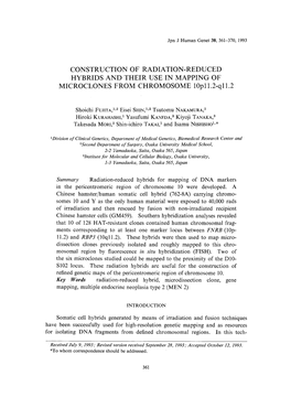 Construction of Radiation-Reduced Hybrids and Their Use in Mapping of Microclones from Chromosome 10P11.2-Q11.2