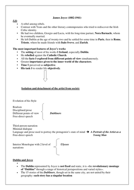 James Joyce (1882-1941) Life a Rebel Among Rebels. Contrast with Yeats