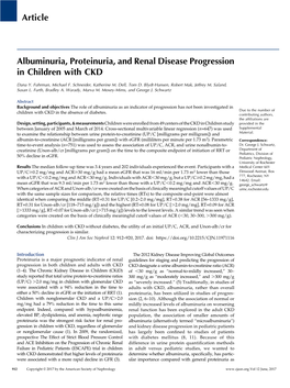 Albuminuria, Proteinuria, and Renal Disease Progression in Children with CKD