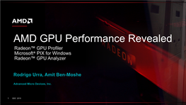AMD GPU Performance Revealed Radeon™ GPU Profiler Microsoft® PIX for Windows Radeon™ GPU Analyzer