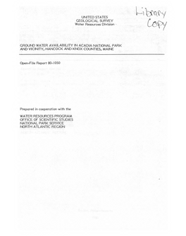 Ground Water Availability in Acadia National Park and Vicinity, Hancock and Knox Counties, Maine