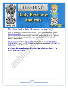 The Hindu Review Daily Gk Update : 1St April 2019