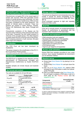 User Guide PCR Pcorr Set Version 03 - 01/11/2020 Powered by Qualiplante 1 / 3