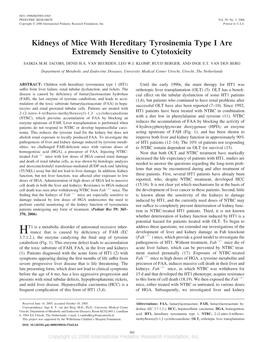 Kidneys of Mice with Hereditary Tyrosinemia Type I Are Extremely Sensitive to Cytotoxicity