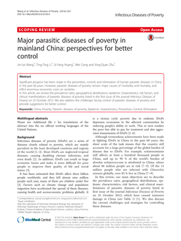 Major Parasitic Diseases of Poverty in Mainland China: Perspectives for Better Control Jin-Lei Wang†, Ting-Ting Li†, Si-Yang Huang*, Wei Cong and Xing-Quan Zhu*