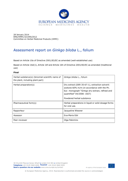 Assessment Report on Ginkgo Biloba L., Folium