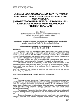 Kota Metropolitan Jakarta; Kekacauan Lalu Lintas Dan Harapan Jalan Keluar Oleh Presiden Sekarang)