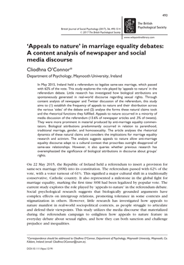 Appeals to Nature&#X2019; in Marriage Equality Debates