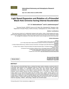 Light Speed Expansion and Rotation of a Primordial Black Hole Universe Having Internal Acceleration