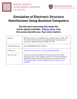 Simulation of Electronic Structure Hamiltonians Using Quantum Computers