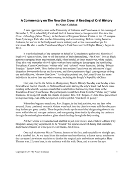 Billy Field and His UA Honors History Class Presented the New Jim Crow: a Reading of Oral History, in the Theater of Ferguson Student Center on the UA Campus