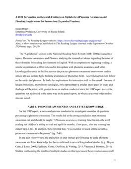 Phoneme Awareness and Phonics): Implications for Instruction (Expanded Version