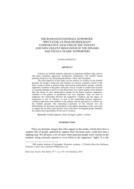 The Romanian Football Supporter: Spectator, Ultras Or Hooligan? Comparative Analysis of the Violent and Non-Violent Behaviour