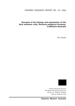 Synopsis of the Biology and Exploitation of the Blue Swimmer Crab, Portunus Pelagicus Linnaeus, in Western Australia