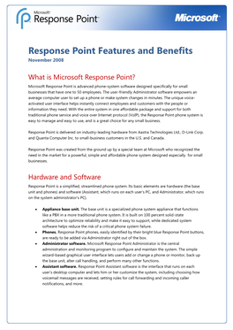 Response Point Features and Benefits November 2008