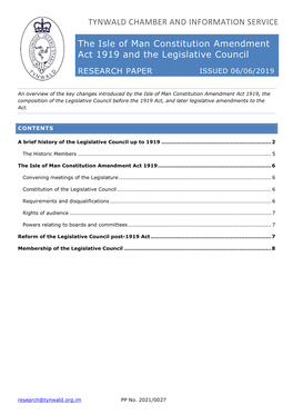 The Isle of Man Constitution Amendment Act 1919 and the Legislative Council