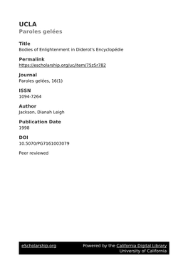 Bodies of Enlightenment in Diderot's Encyclopédie